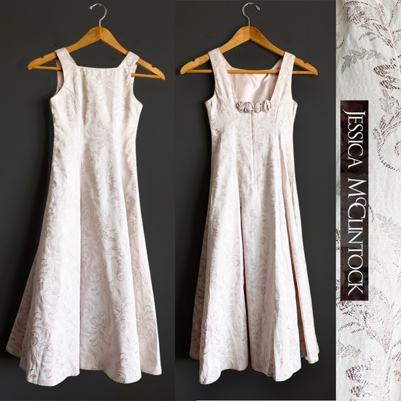 Jessica McClintock Pink Gold Jacquard Dress Formal Flower Girl Victorian Fancy 7 - Picture 1 of 7
